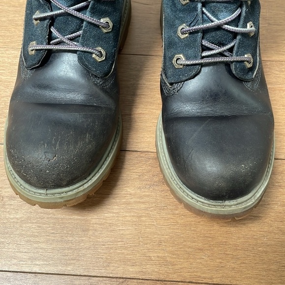 Timberland Waterproof Warm gray Teddy fleece Lined Boots navy blue leather sz 7 - Picture 5 of 10